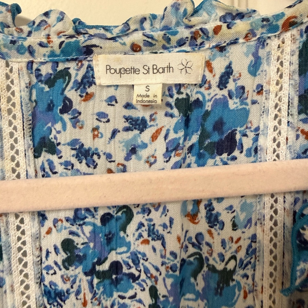 Poupette St Barth Mini‎ Dress Womens Sz M blue Floral Sundress Boho Beach